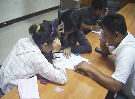 The two alleged female drug dealers are charged at Pattaya Police Station.